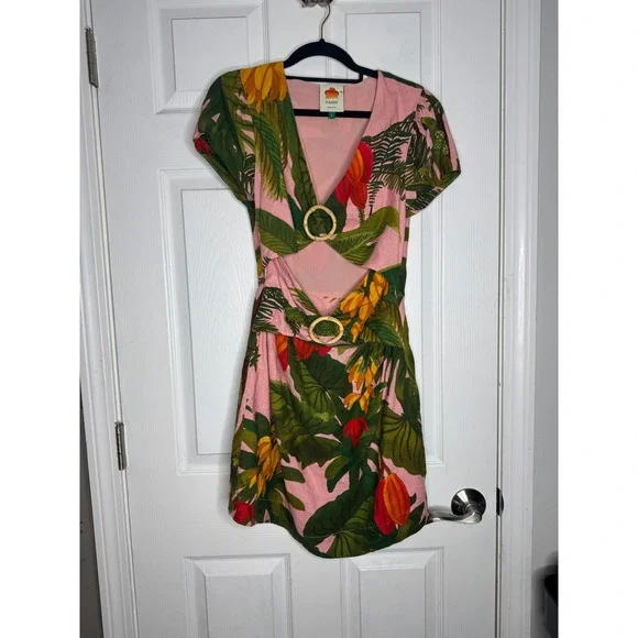 FARM RIO Cocoa Forest Cut-Out Mini Dress Size S Tropical‎ Beachy Vacation - Picture 3 of 9